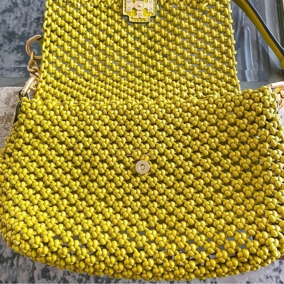 Tory Burch Bag Kira Chevron Macrame Woven Small Shoulder Leather Pear GUC - Picture 6 of 16